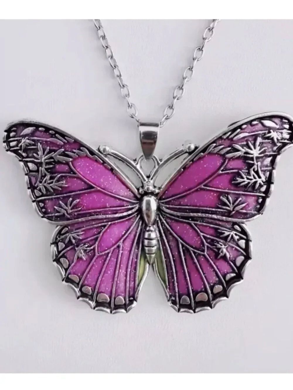 NWT Victorian Purple Glitter Butterfly Pendant Necklace Boho Y2K Gothic